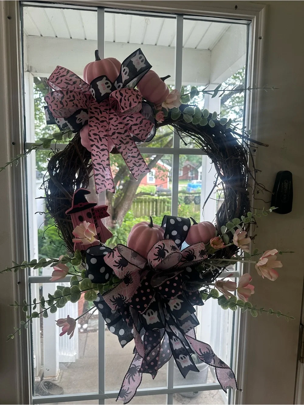 Pink Ghost & Pumpkin Halloween Wreath